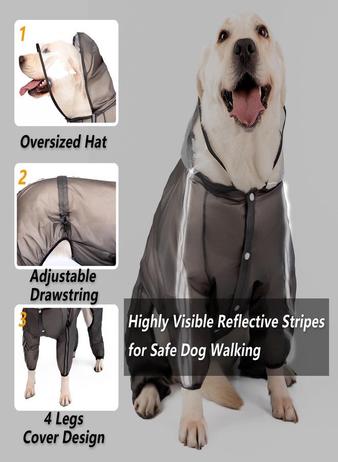 Olsa Dog Raincoat, Dog Hooded Slicker Poncho, 4 Legs Rain Jacket with Reflective Stripe, Transparent Water Proof Resistant Rain Snow Clothes for Small Medium Large (Black, XL) - Image 3
